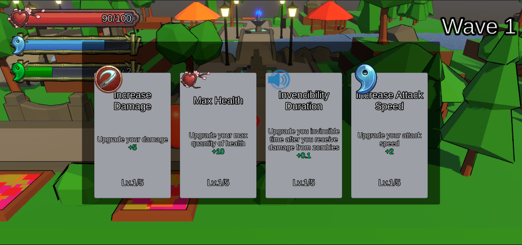Pantalla de selección de perks Roguelite